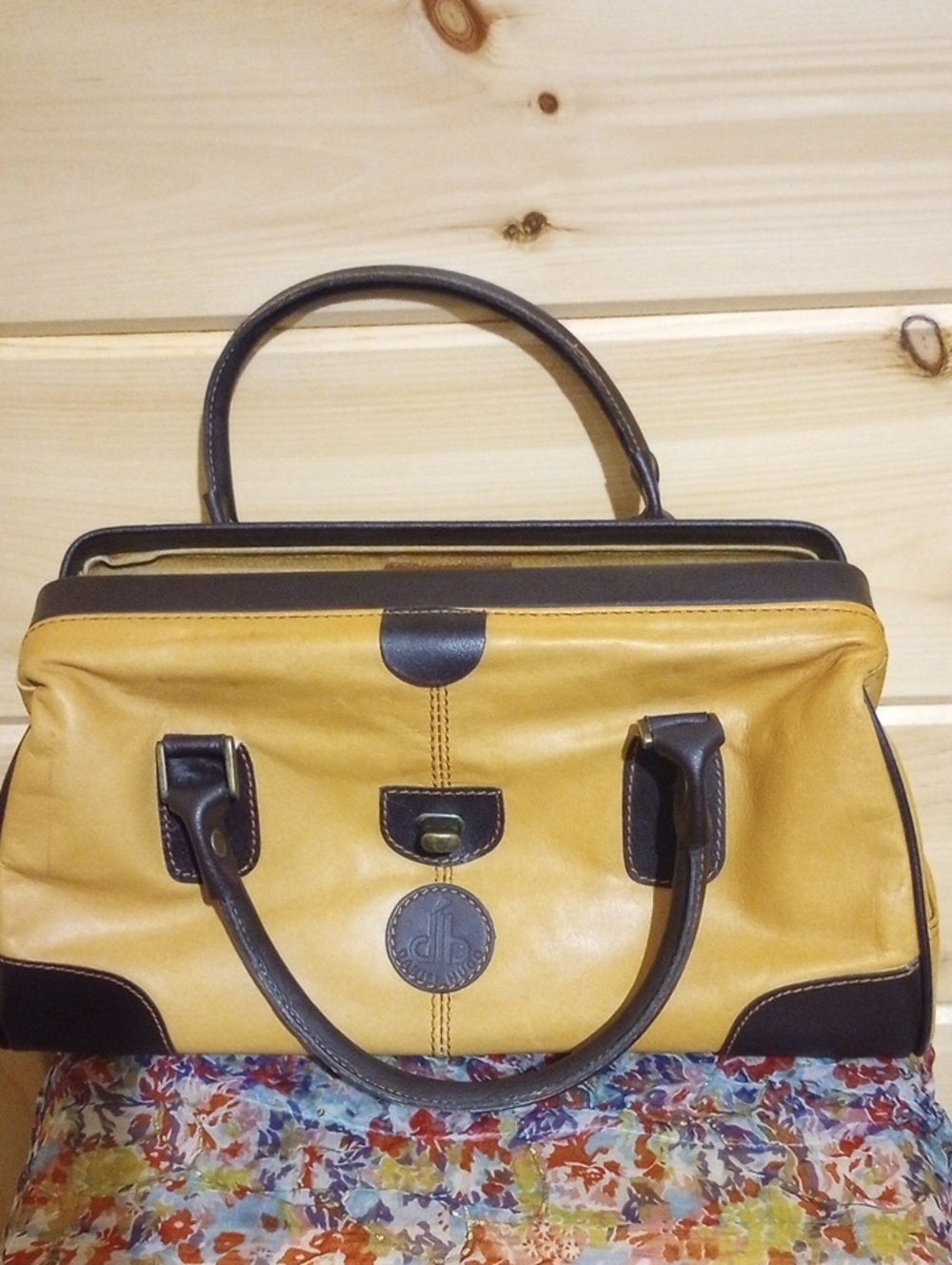 D.H.I Classic Two-Tone Leather Satchel Bag - Light Carmel & Dark Brown Crossbody